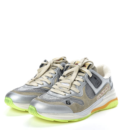 Gucci Metallic Calfskin Suede Womens Ultrapace Sneakers 35.5 Silver Oatmeal 3 of 10