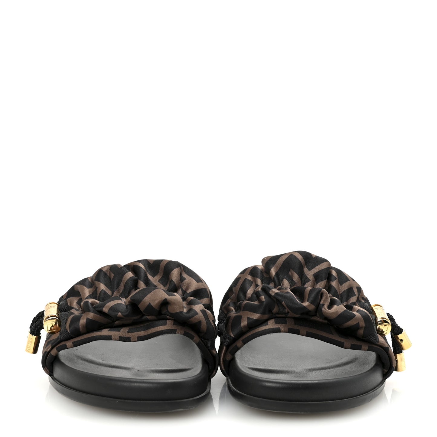 Satin FF Fendi Feel Slide Sandals 38 Tobacco Black