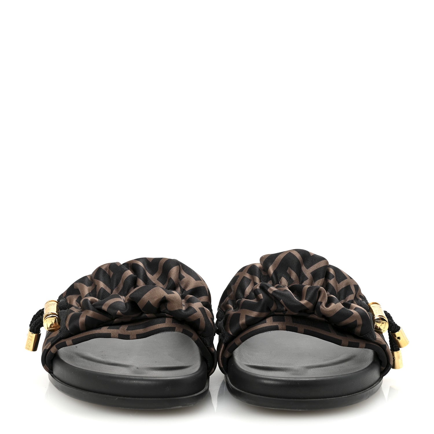 Fendi Satin FF Fendi Feel Slide Sandals 38 Tobacco Black 3 of 8
