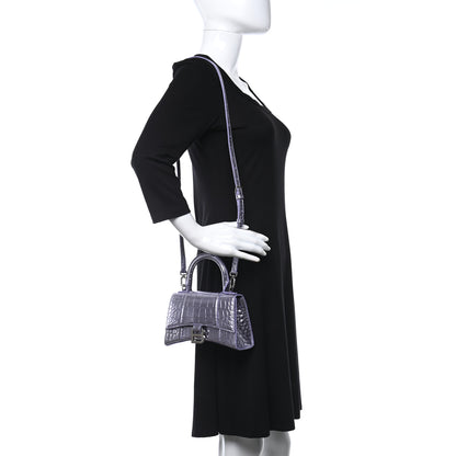 Balenciaga Metallic Calfskin Crocodile Embossed Hourglass Top Handle Bag XS Lilac 2 of 11