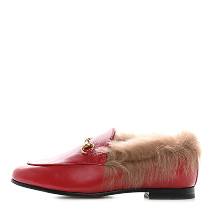 Gucci Malaga Kid Fur Womens Jordaan Loafers 37 Hibiscus Red Natural 1 of 7