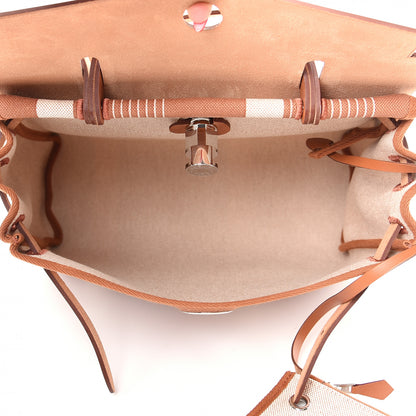 Hermes Vache Hunter Toile H Vibration Herbag Zip Retourne 31 PM Fauve Ecru Beige 4 of 8