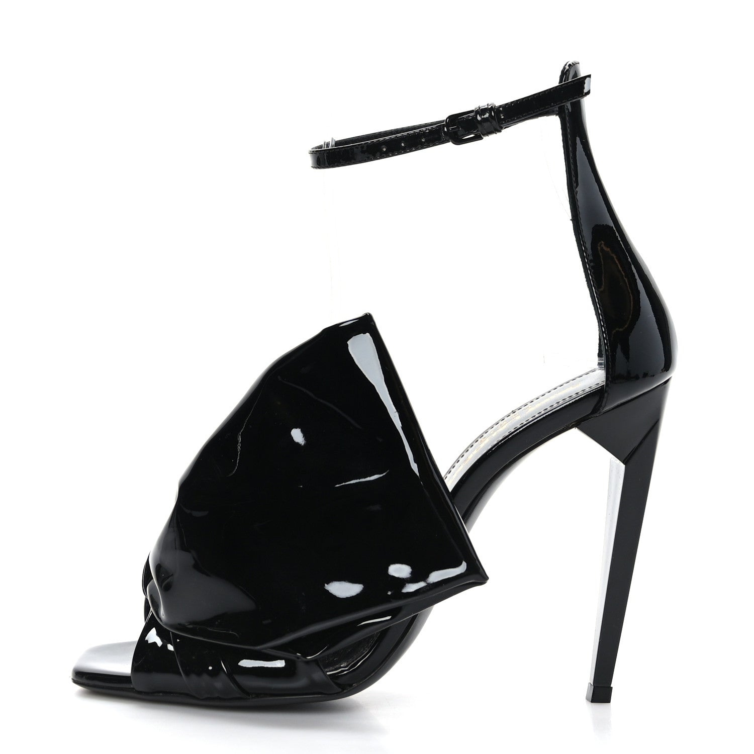 Saint Laurent Patent Calfskin Freja 105 Bow Sandals 36 Black 1 of 7