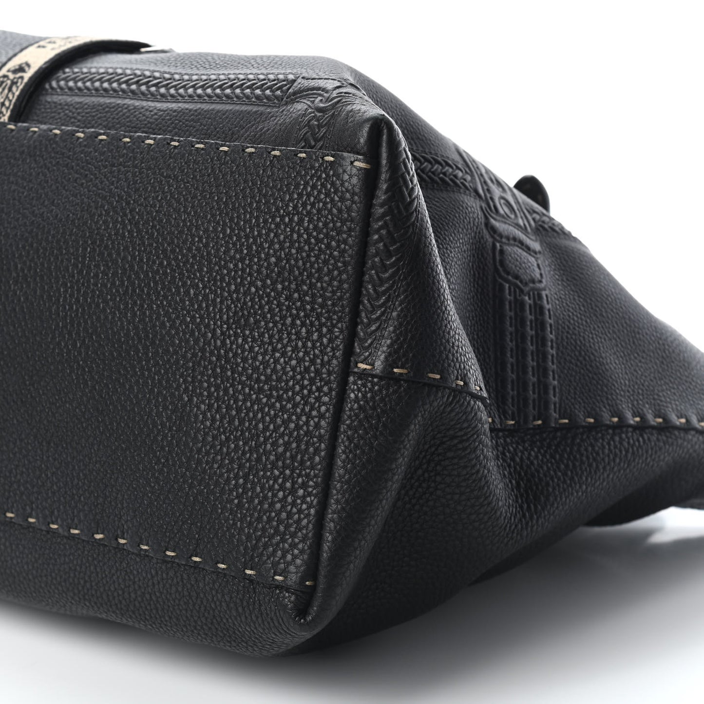 Metallic Calfskin Romano Selleria Large Villa Borghese Tote Black