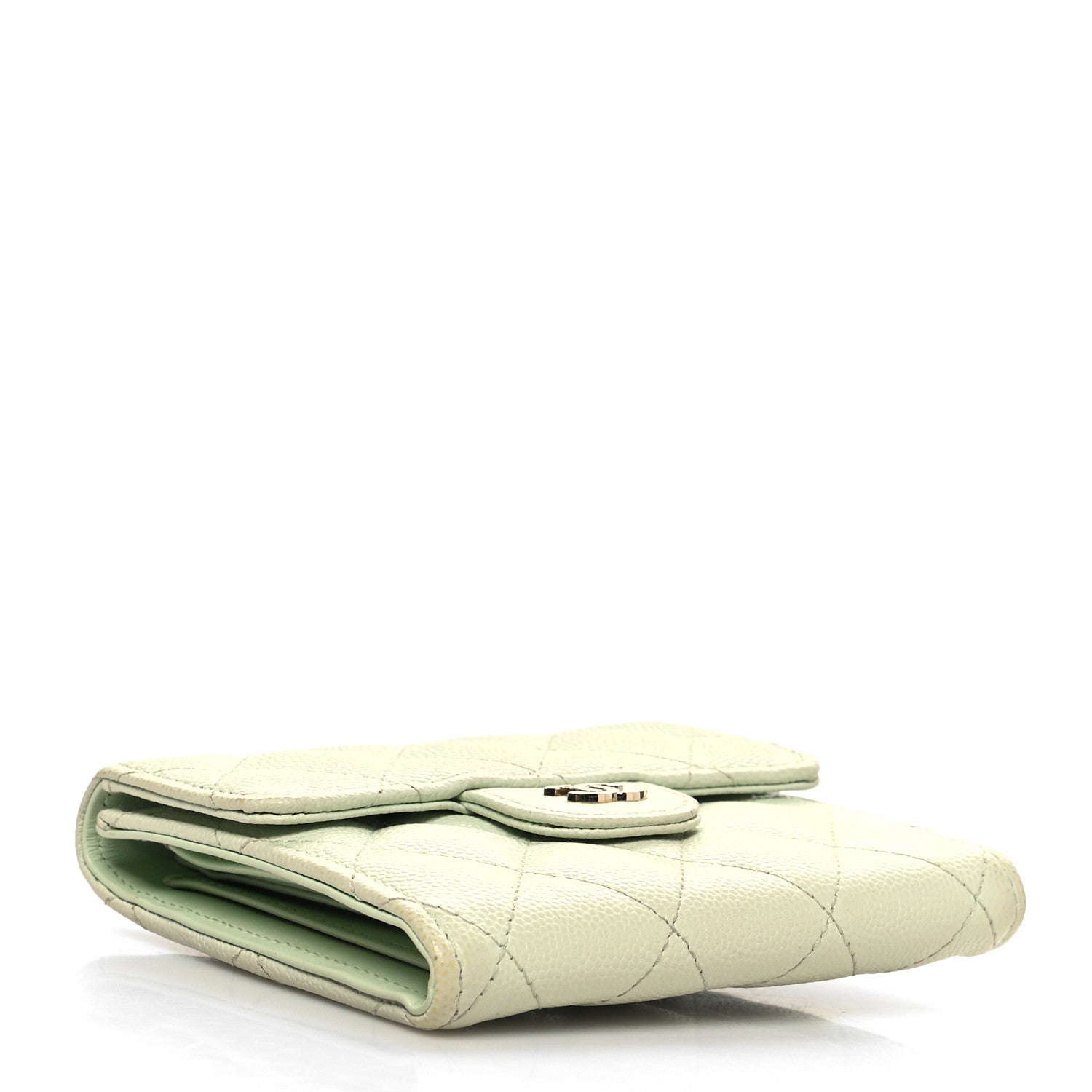 Chanel Caviar Quilted Compact Flap Wallet Light Green 4 of 12