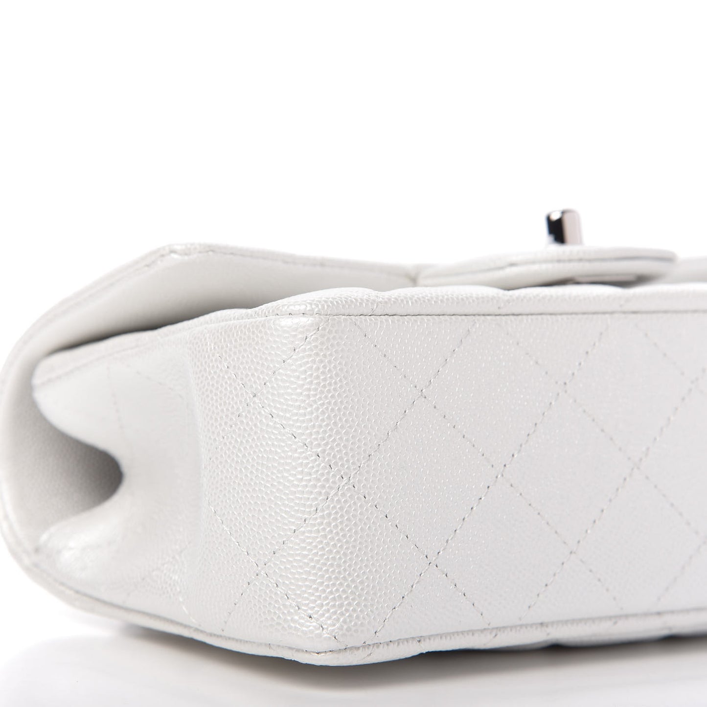 Iridescent Caviar Quilted Mini Top Handle Rectangular Flap White