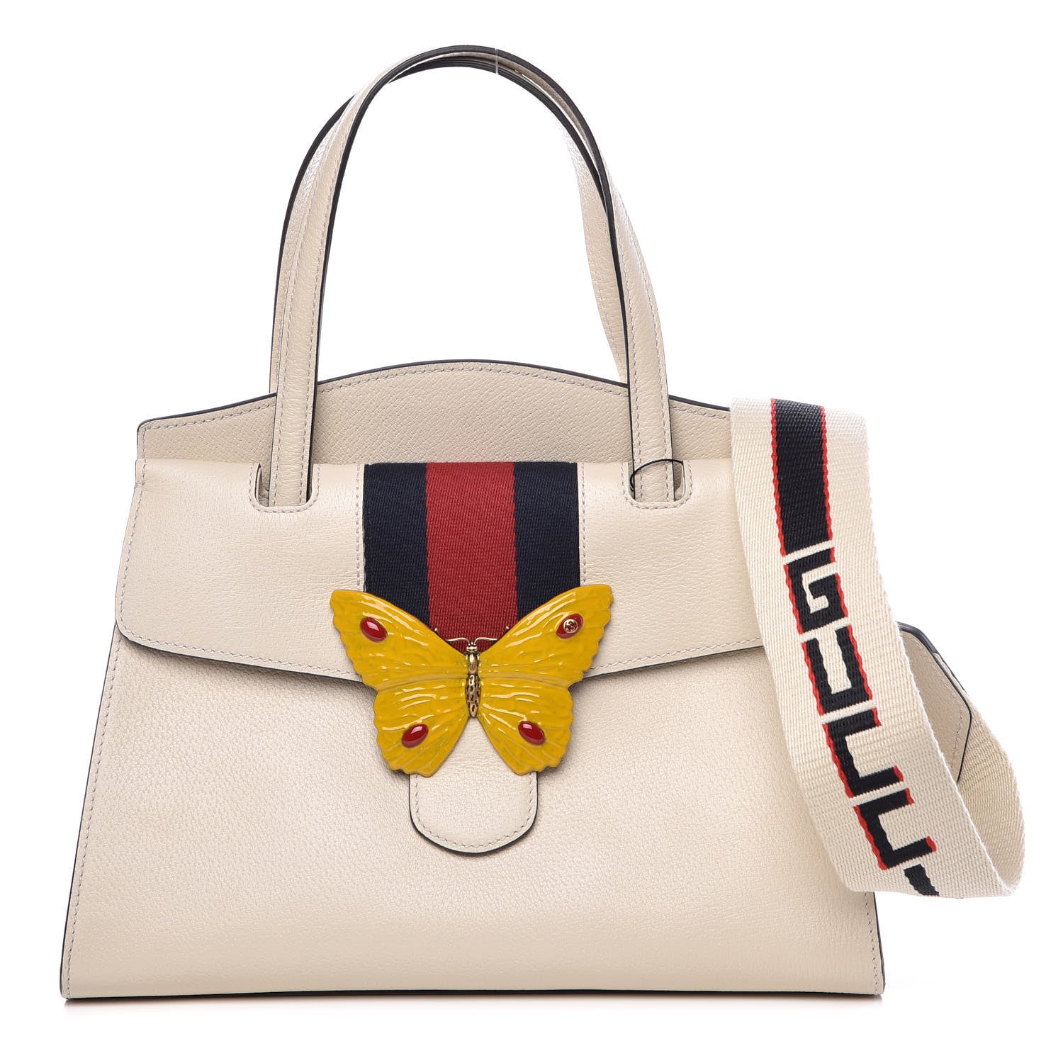 Gucci Grained Calfskin Web Stripe Butterfly Medium Totem Top Handle Bag White 1 of 10