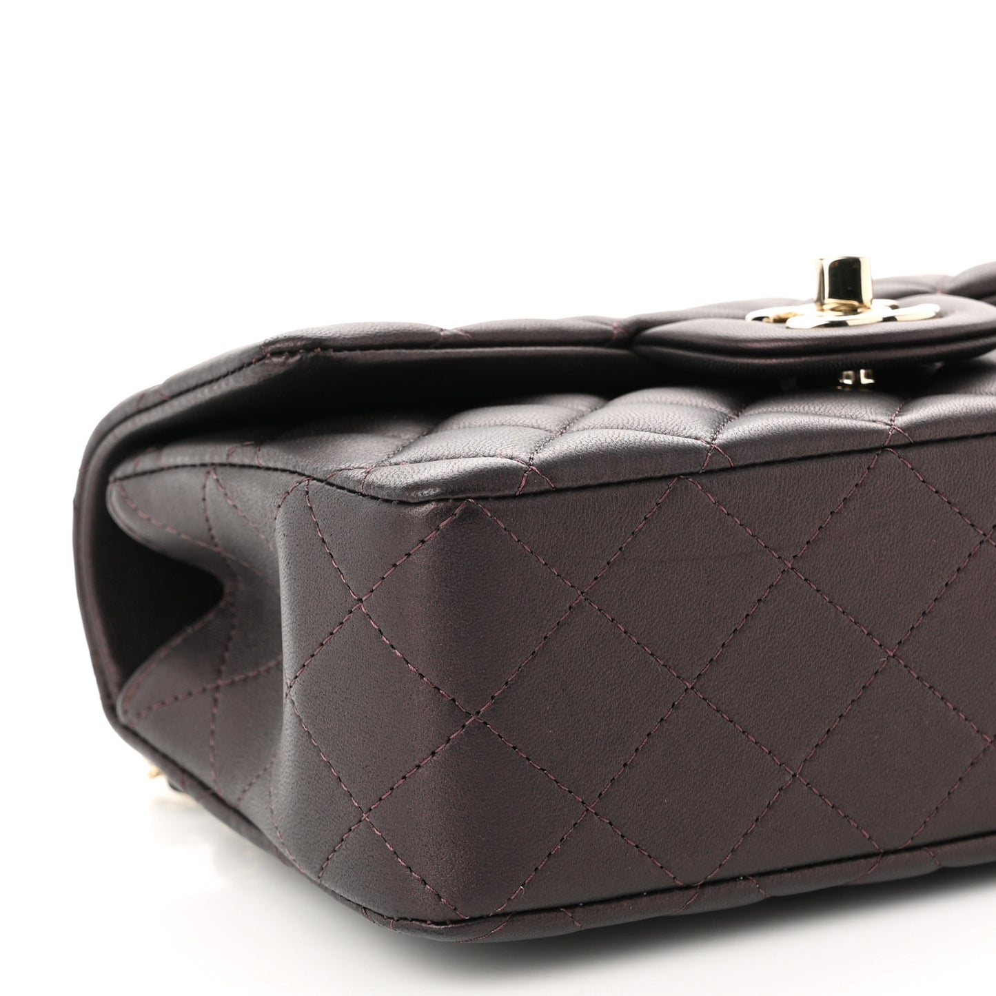 Iridescent Lambskin Quilted Mini Top Handle Rectangular Flap Burgundy
