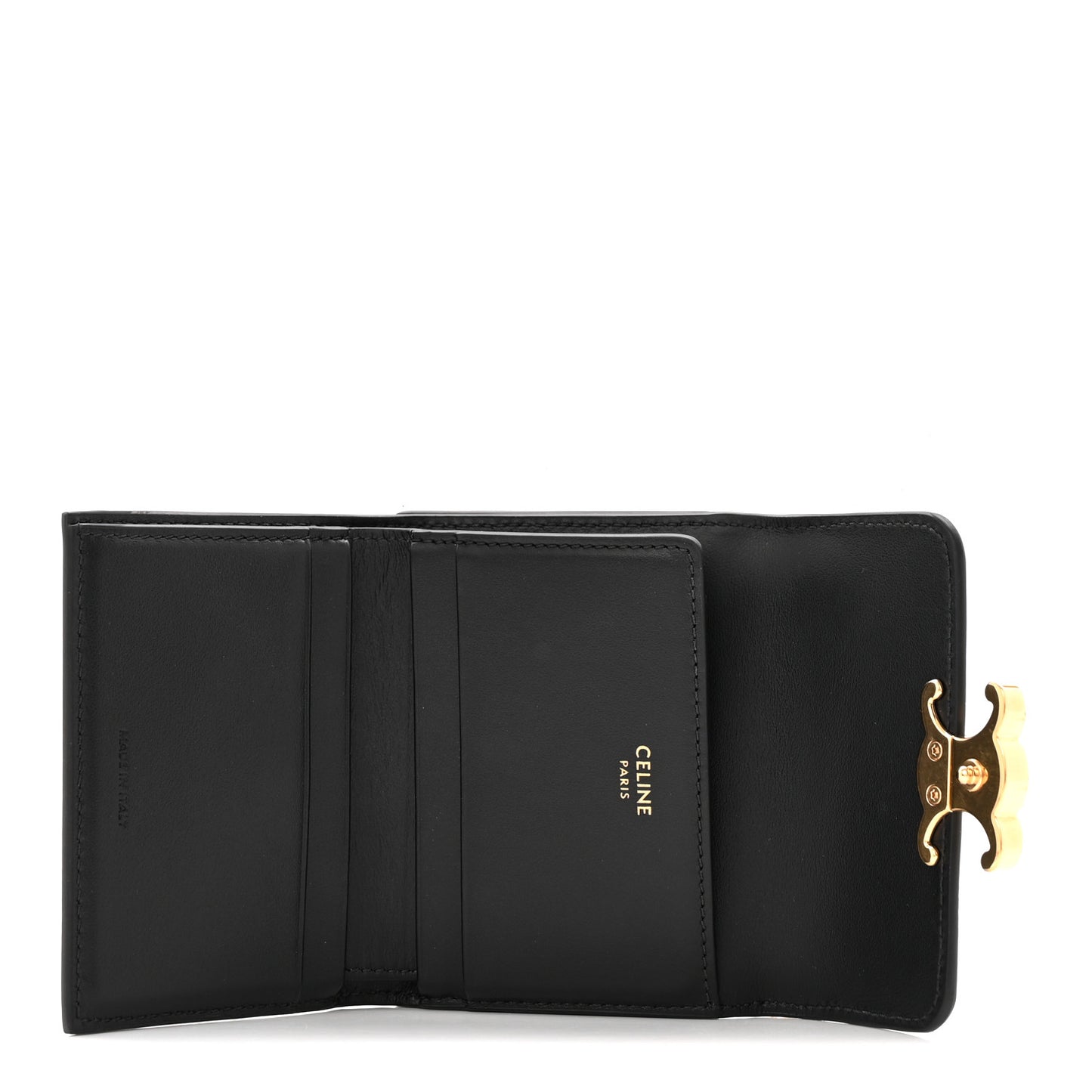 Calfskin Compact Triomphe Wallet With Coin Purse Black