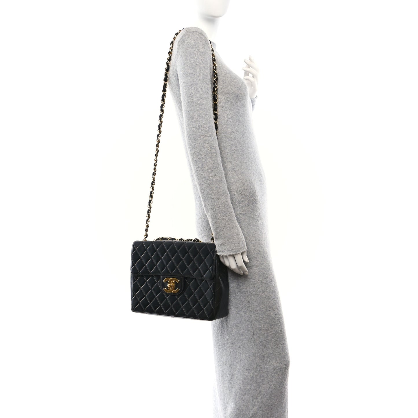 Lambskin Quilted XL Jumbo Single Flap Black