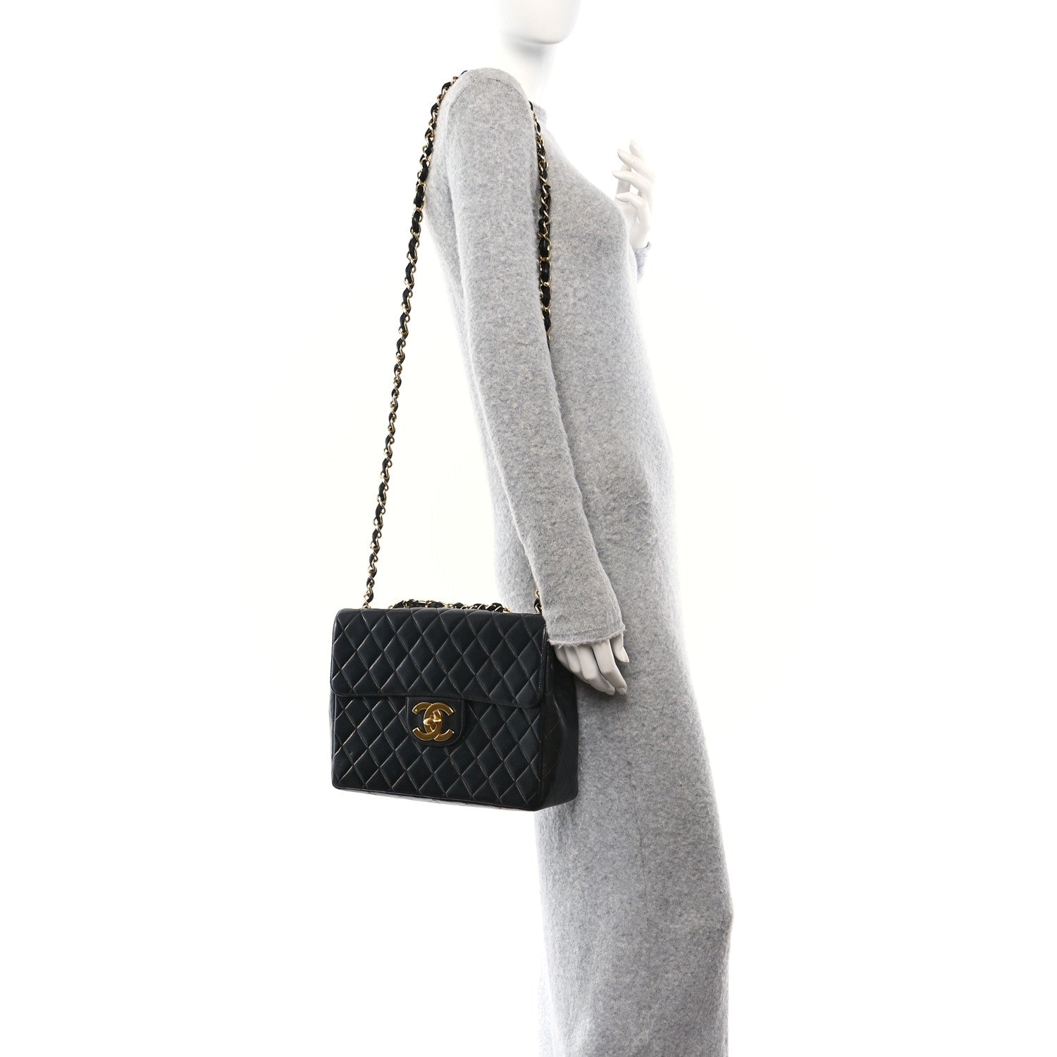 Chanel Lambskin Quilted XL Jumbo Single Flap Black 2 of 12