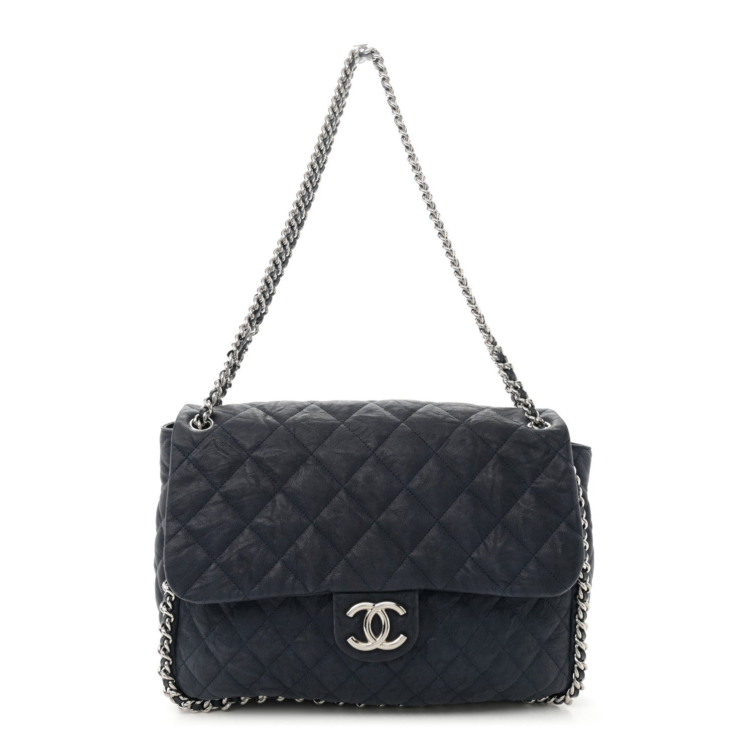 Chanel Washed Lambskin Quilted Maxi Chain Around Flap Navy Blue 1 of 11