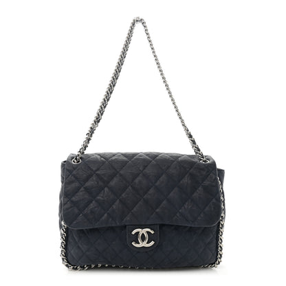 Chanel Washed Lambskin Quilted Maxi Chain Around Flap Navy Blue 1 of 11