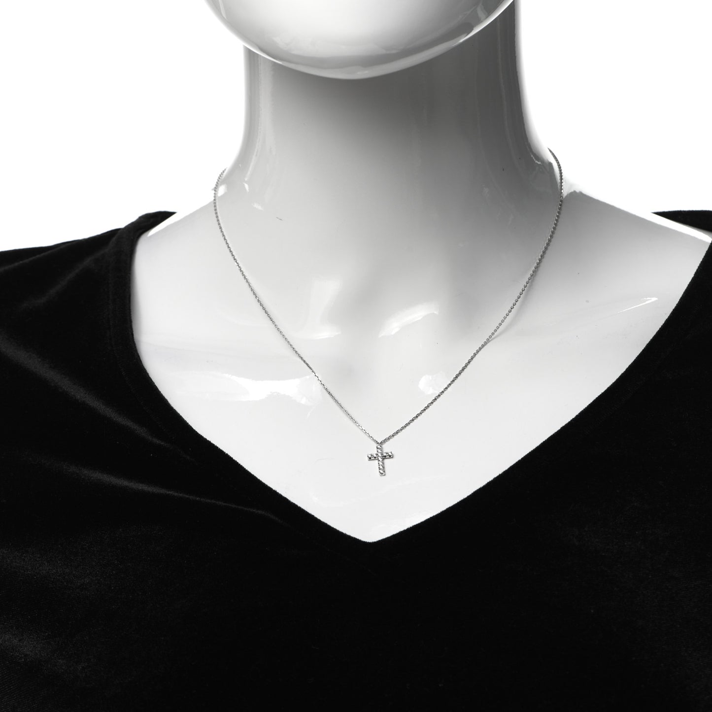18K White Gold Diamond Symbols Cross Pendant Necklace