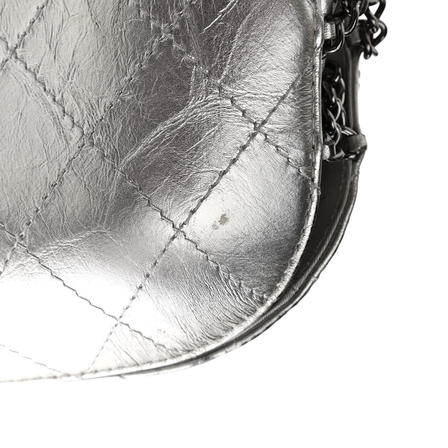 Metallic Aged Calfskin Quilted Small Gabrielle Bucket Silver