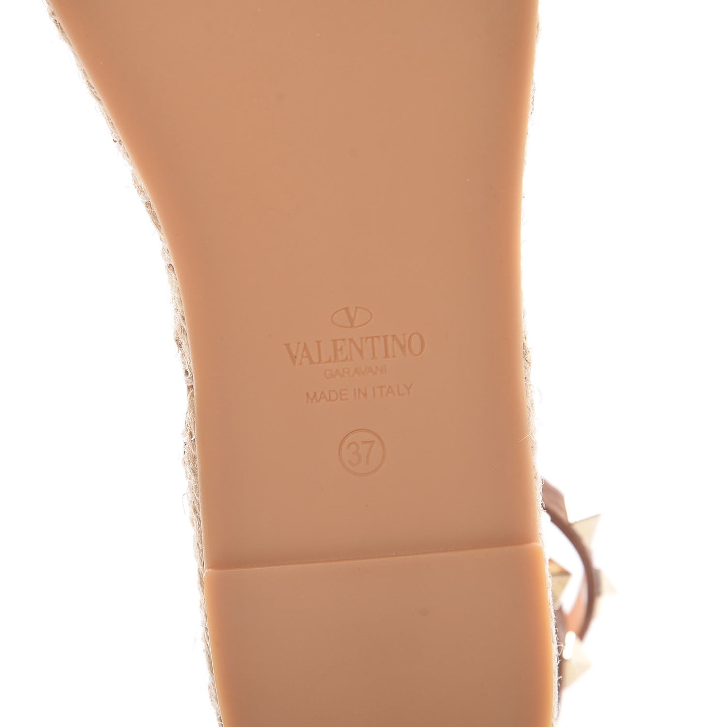 Grained Calfskin Rockstud Ankle Wrap Espadrille Flats 37 Cognac