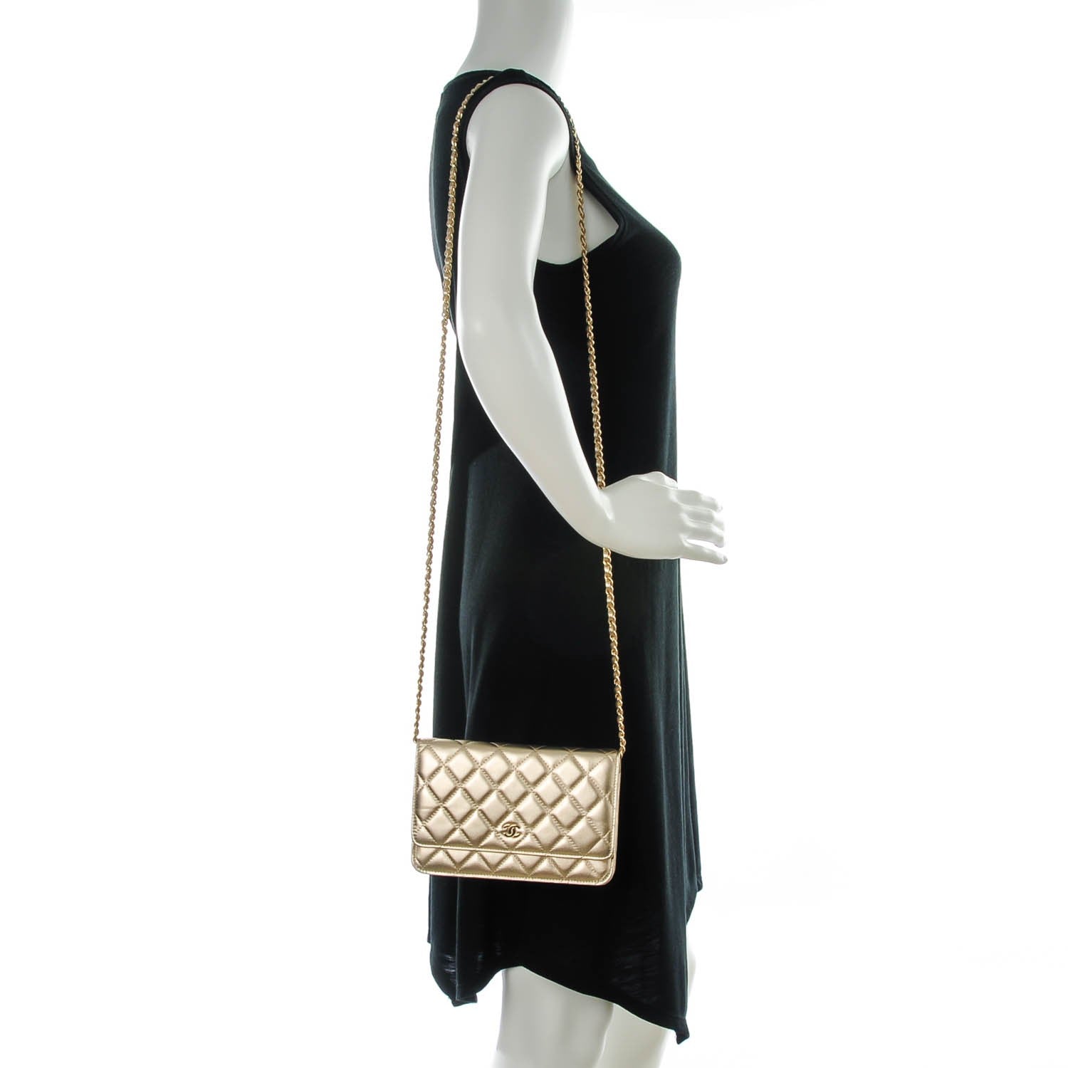 Chanel Metallic Lambskin Wallet On Chain WOC Gold 4 of 16
