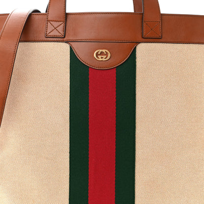 Gucci Vintage Canvas Calfskin Web Flat Tote Sand Light Cuir 8 of 11