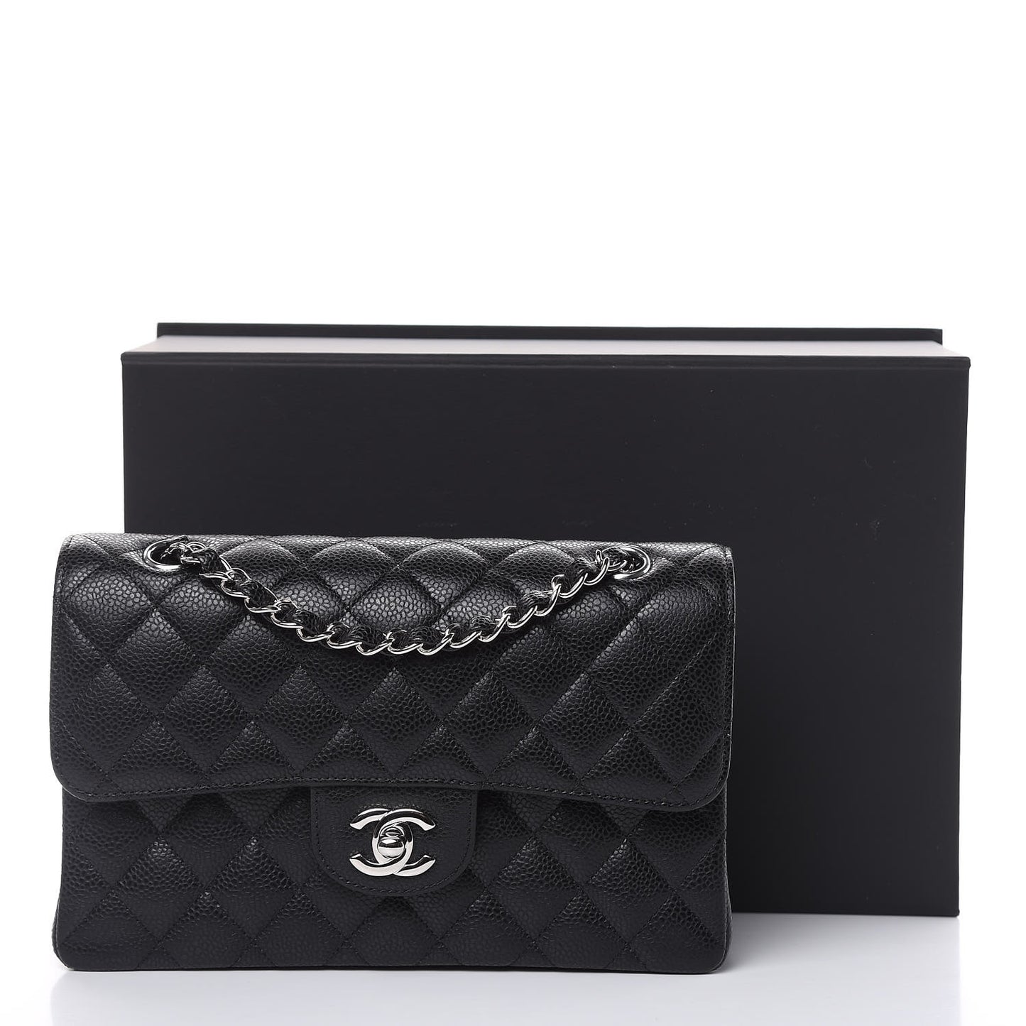 Caviar Quilted Small Double Flap Black