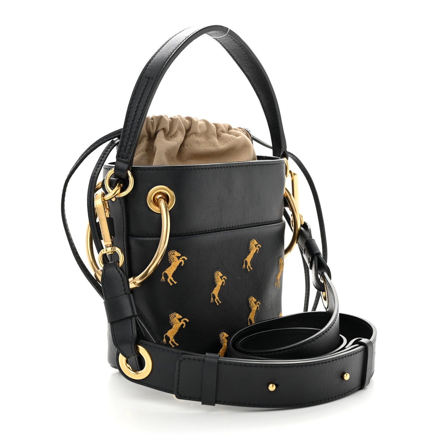 Chloe Smooth Calfskin Little Horses Embroidered Mini Roy Bucket Bag Full Blue 3 of 13