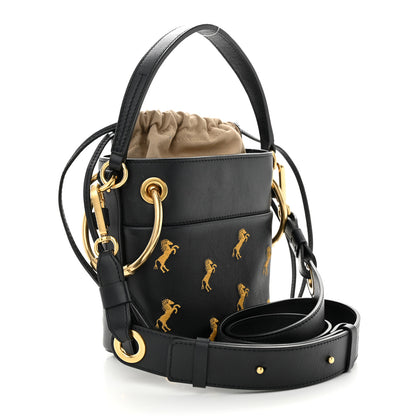 Chloe Smooth Calfskin Little Horses Embroidered Mini Roy Bucket Bag Full Blue 3 of 13