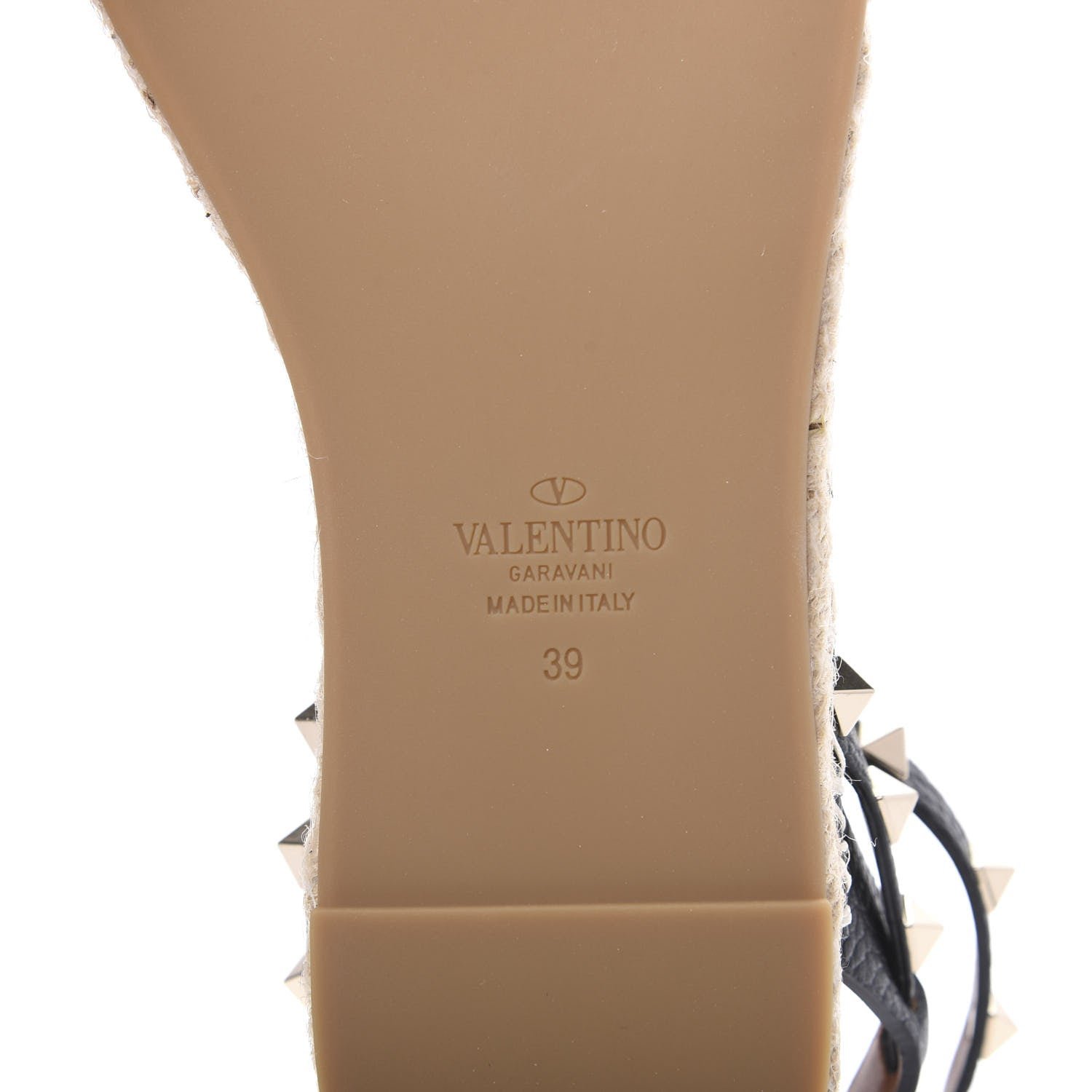 Valentino Garavani Grained Calfskin Rockstud Ankle Strap Espadrille Flat Sandals 39 Black 7 of 8