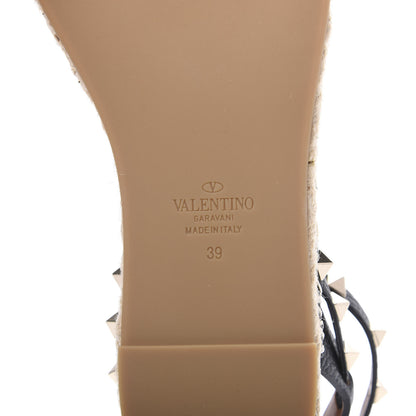 Valentino Garavani Grained Calfskin Rockstud Ankle Strap Espadrille Flat Sandals 39 Black 7 of 8