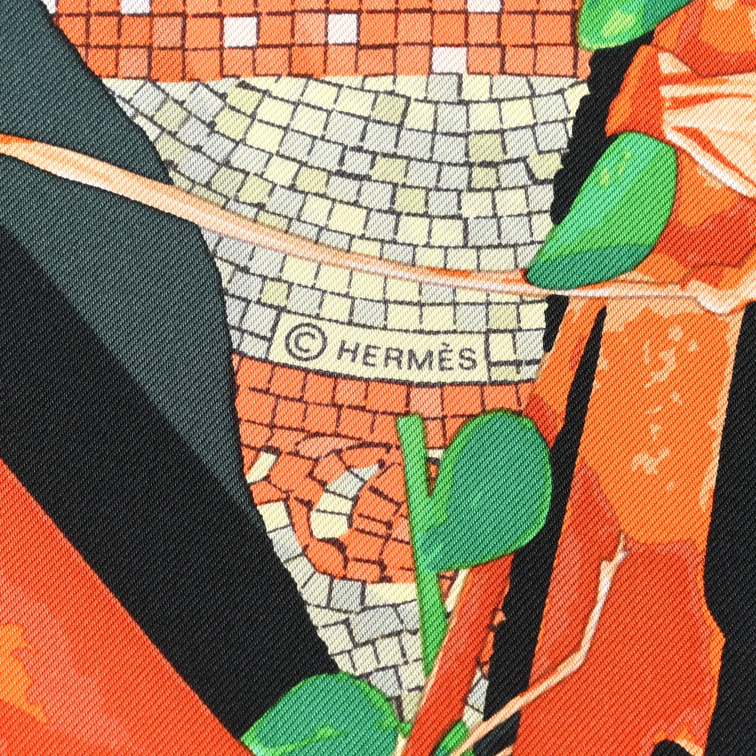 Hermes Silk Le Robinson Chic Scarf 90 Vert Sapin Rouge Jaune 4 of 4