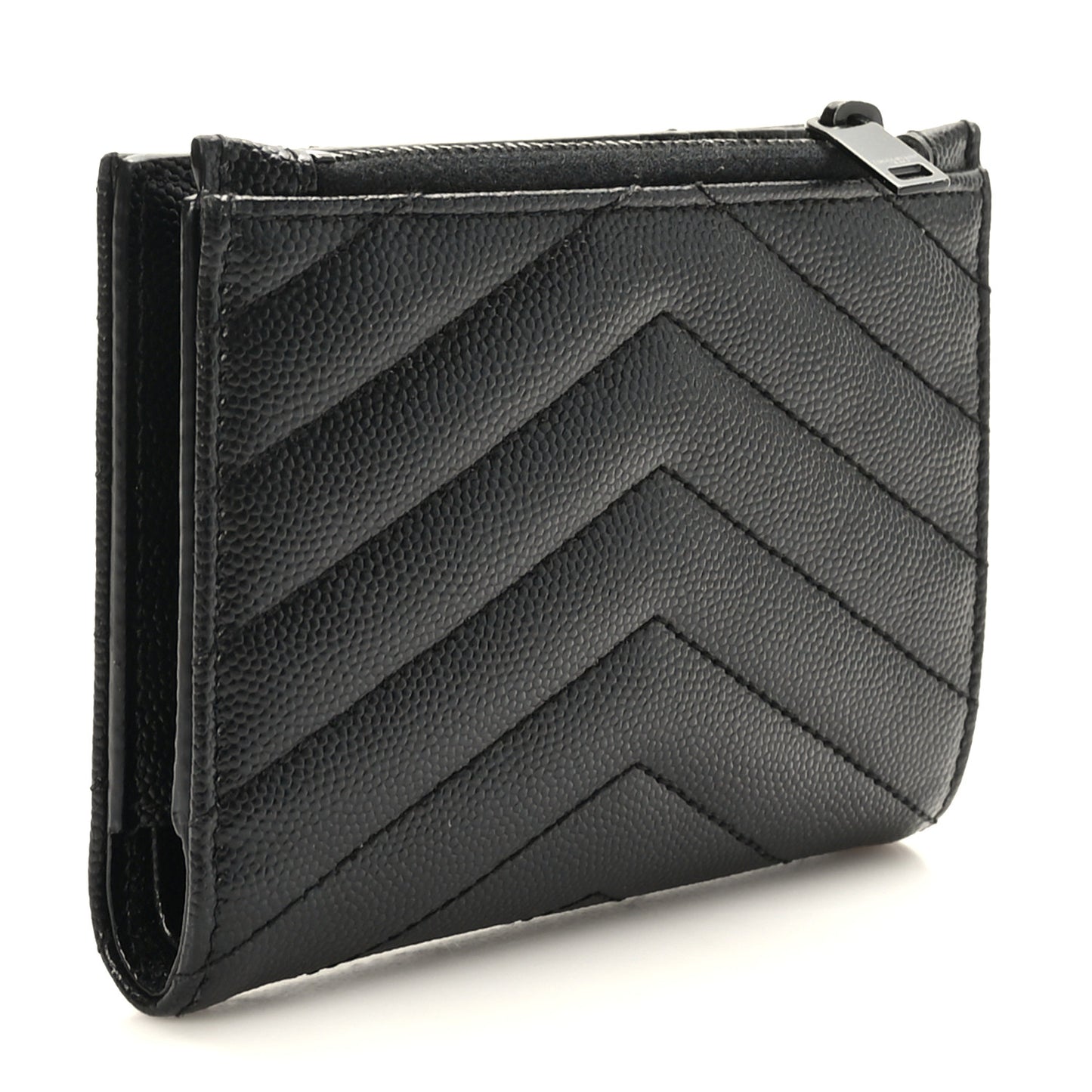 Grain De Poudre Matelasse Chevron Monogram Zipped Two-Part Wallet Black