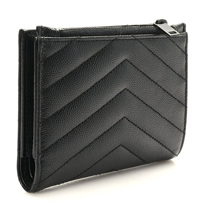 Saint Laurent Grain De Poudre Matelasse Chevron Monogram Zipped Two-Part Wallet Black 3 of 7