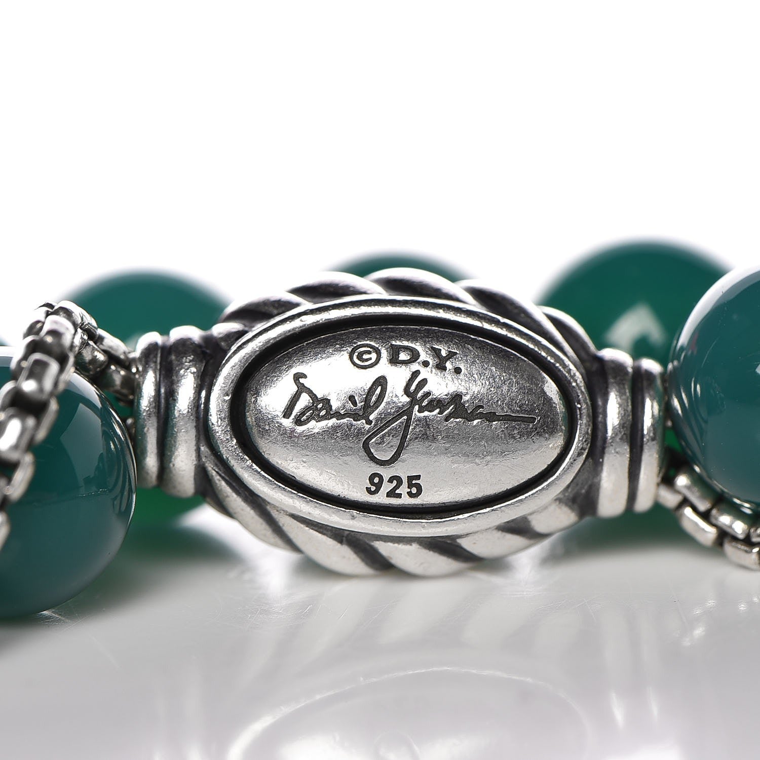 David Yurman Sterling Silver Green Onyx 8mm Spiritual Beads Bracelet 4 of 4