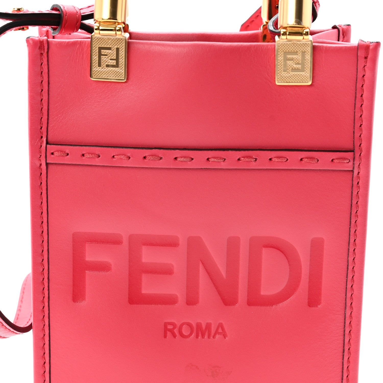 Fendi Vitello King Plexiglass Logo Embossed Mini Fendi Sunshine Shopper Tote Lampone 7 of 9