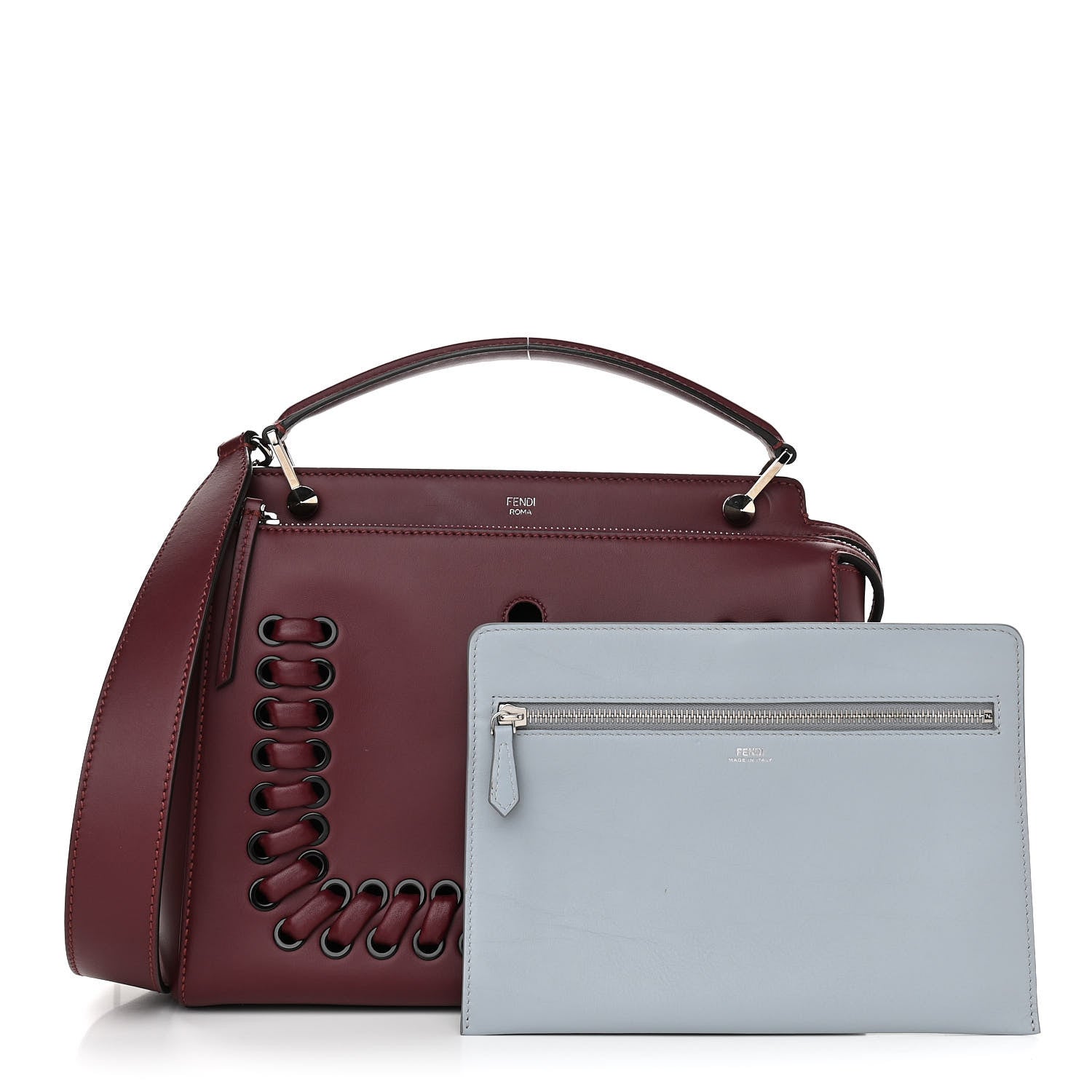 Fendi Vitello Baltico Dolce Shiny Nappa Lace Up DotCom Satchel Bordeaux 2 of 11