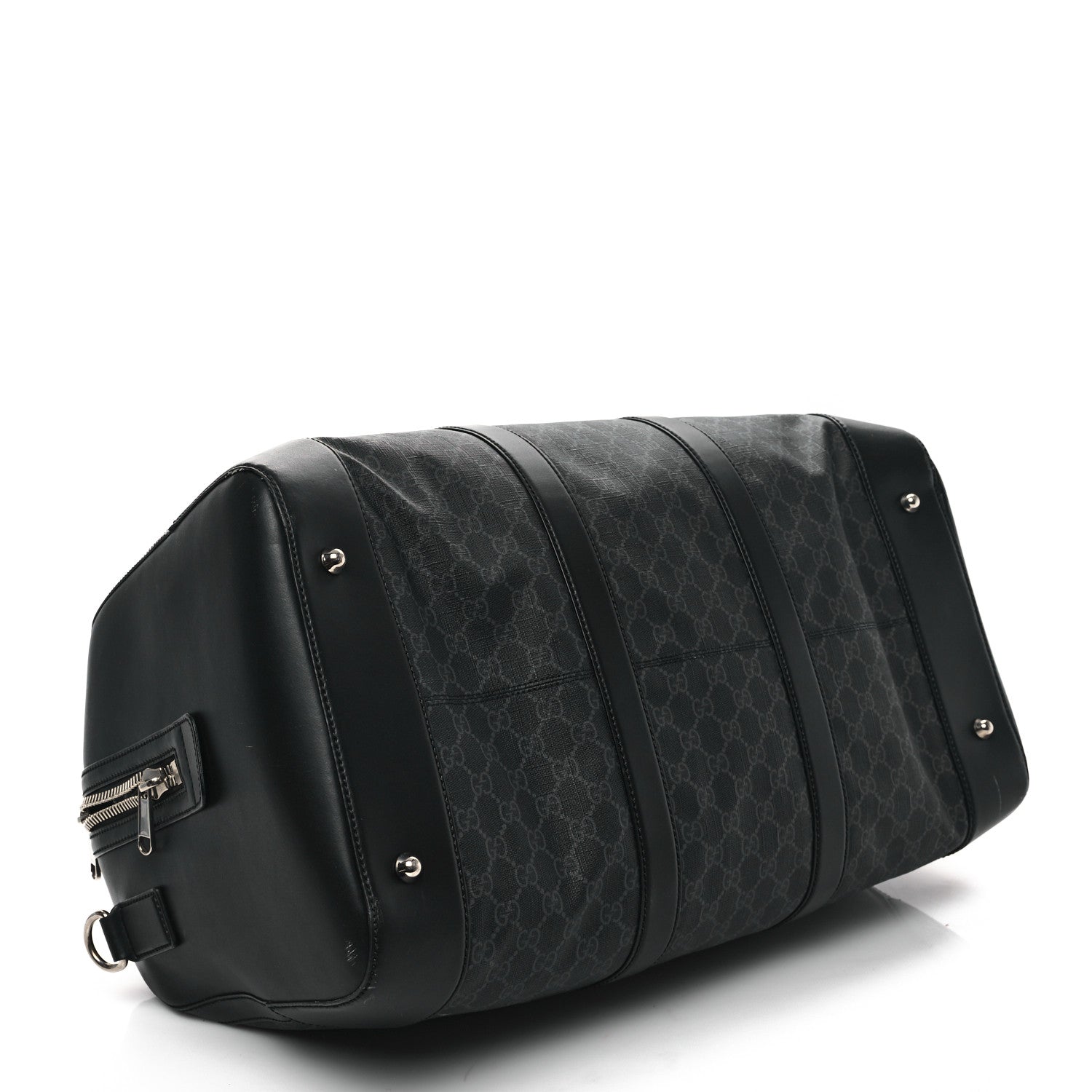 Gucci Soft GG Supreme Monogram Appia Calfskin Web Large Carry On Duffle Bag Black Grey 3 of 11