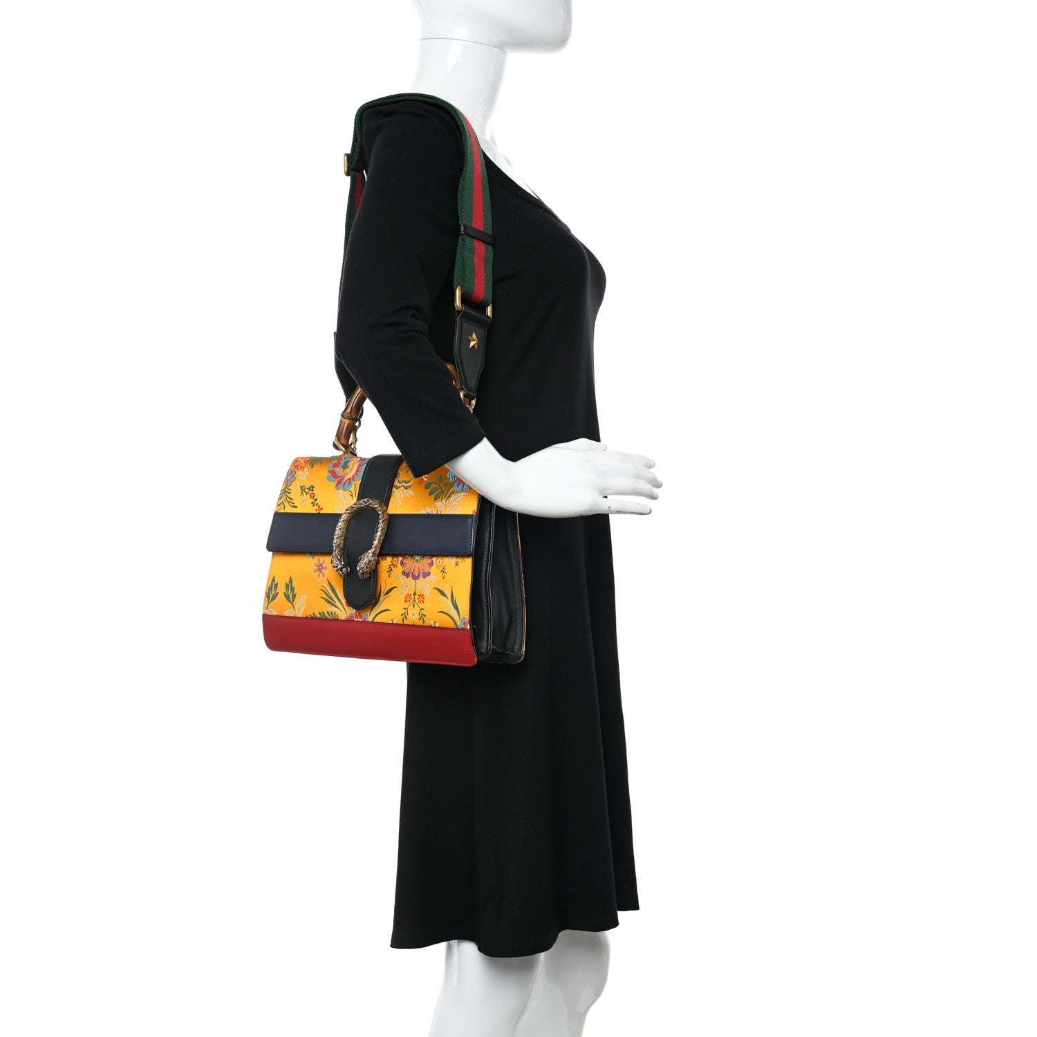 Gucci Satin Calfskin Bamboo Web Tokyo Print Medium Dionysus Top Handle Bag Giallo 2 of 12