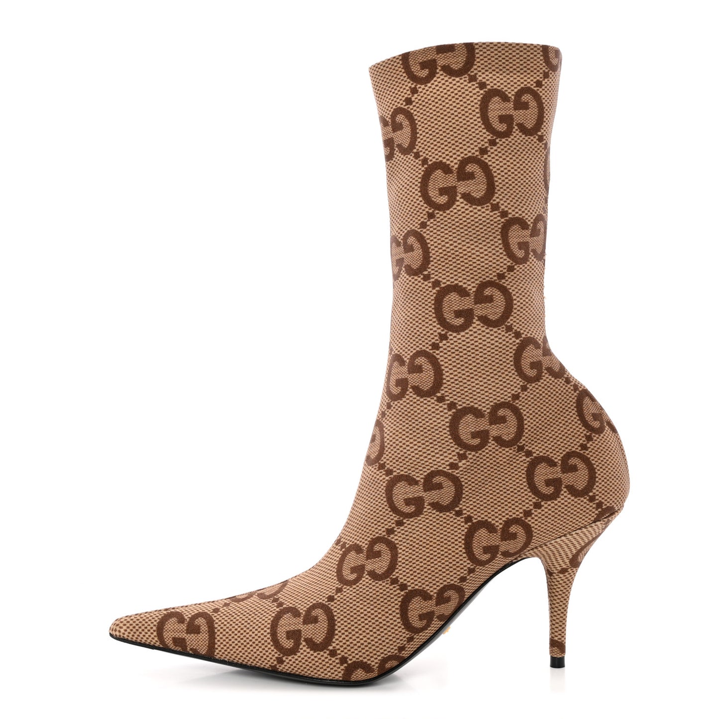 X GUCCI Jersey Maxi GG Monogram Crepe Knife Booties 37 Camel Ebony