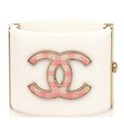Chanel Resin Gingham CC Cuff White Pink 1 of 5