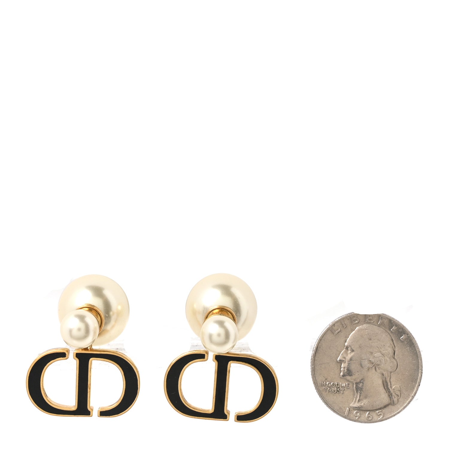 Christian Dior Pearl Enamel Tribal CD Drop Earrings Gold Black White 2 of 5
