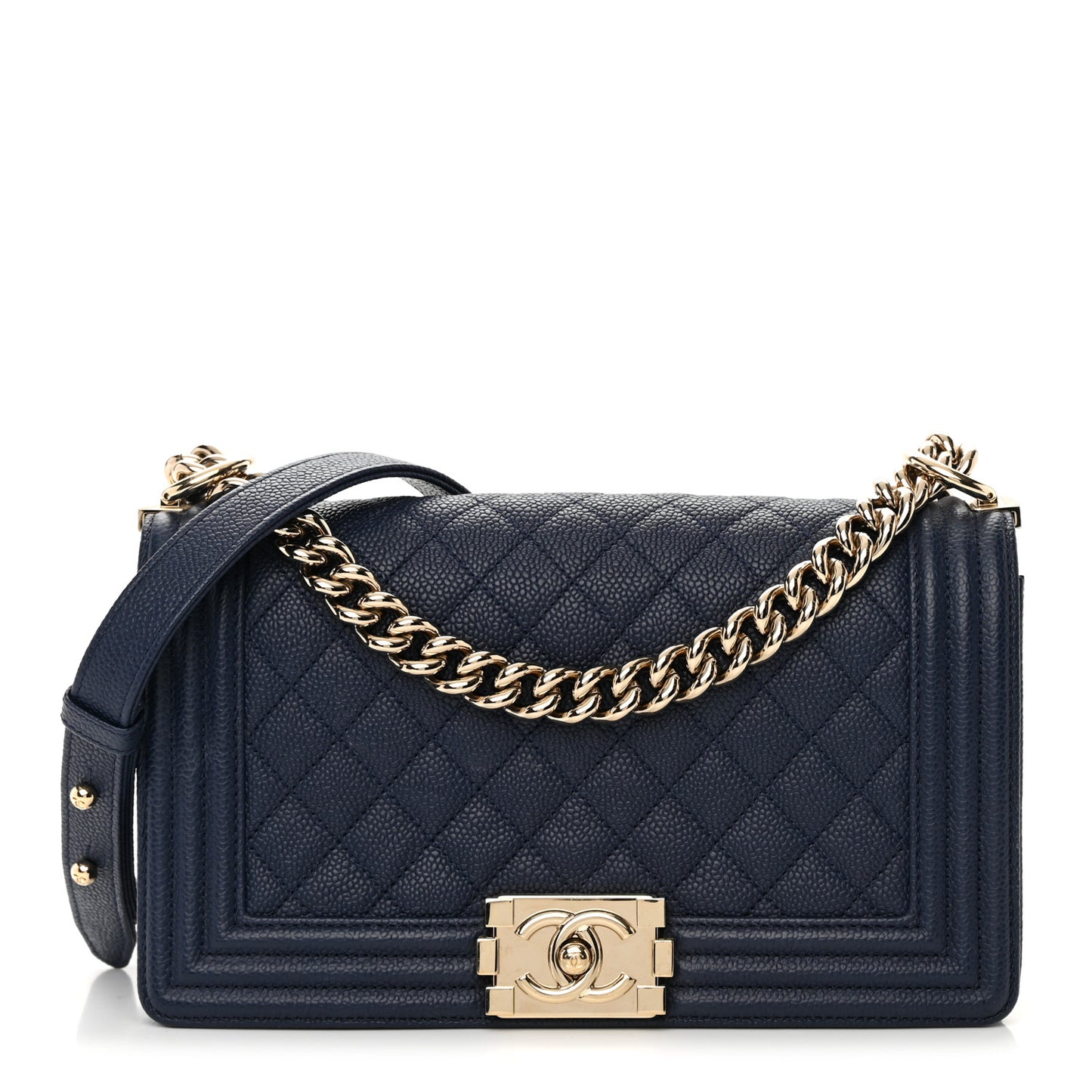 Caviar Quilted Medium Boy Flap Navy