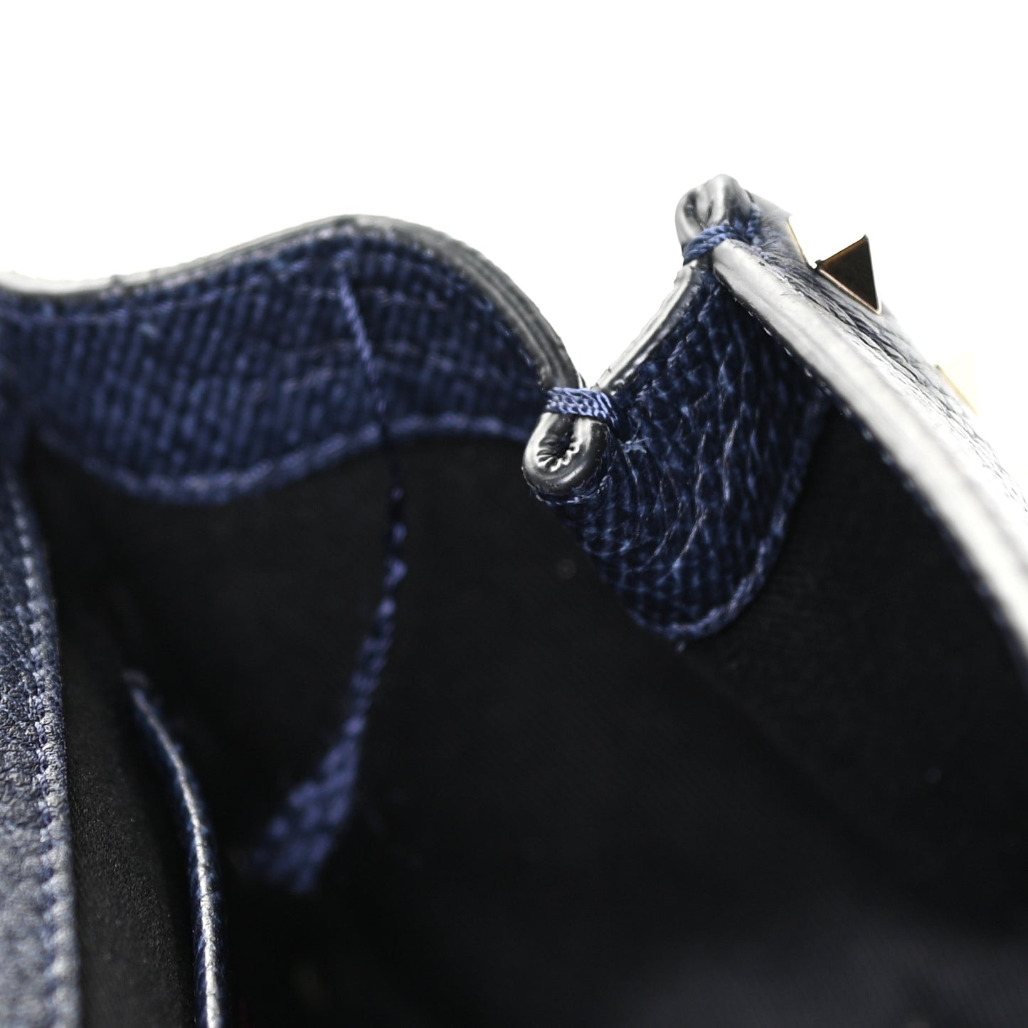 Pebbled Calfskin Mini Rockstud Flap Saddle Crossbody Bag Deep Denim
