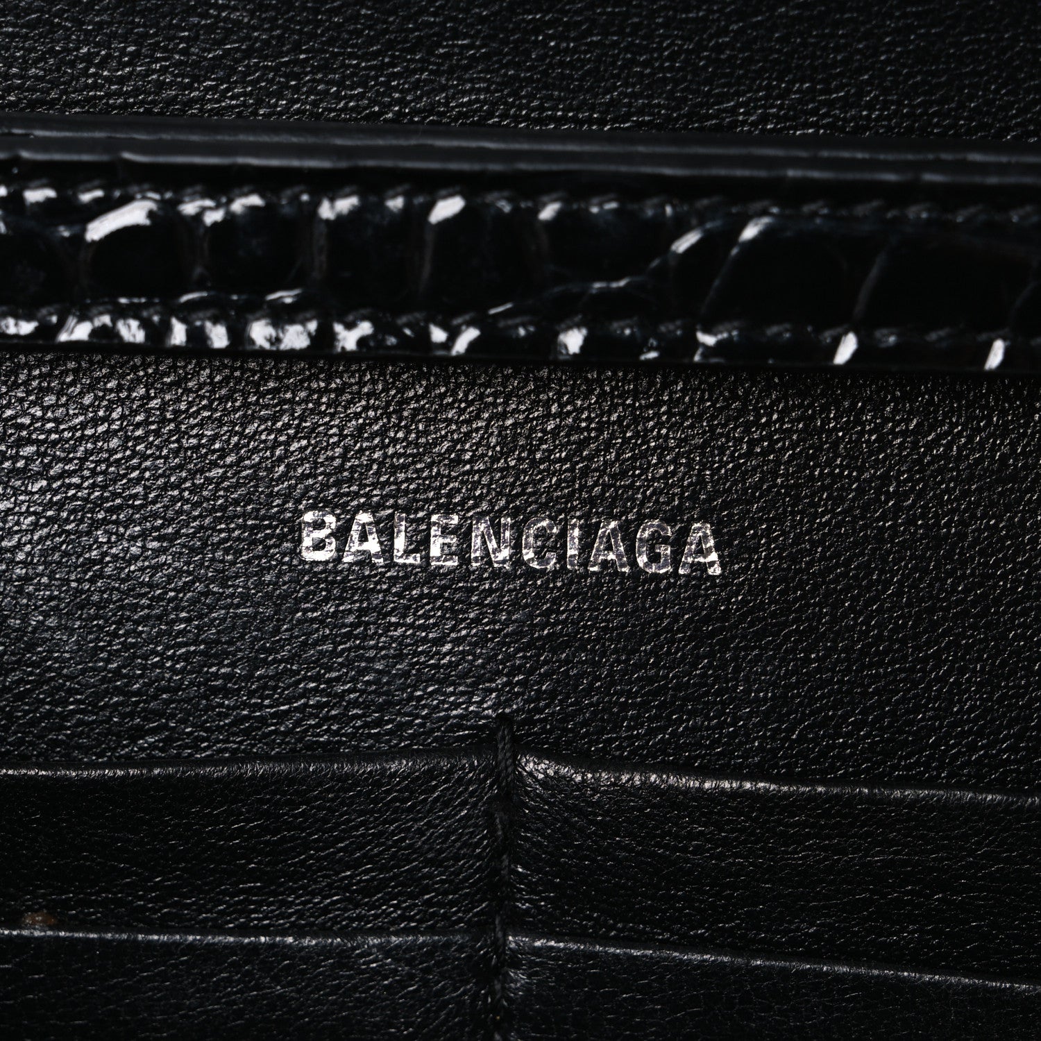 Balenciaga Shiny Calfskin Monochrome Crocodile Embossed Hourglass Chain Bag Black 6 of 10