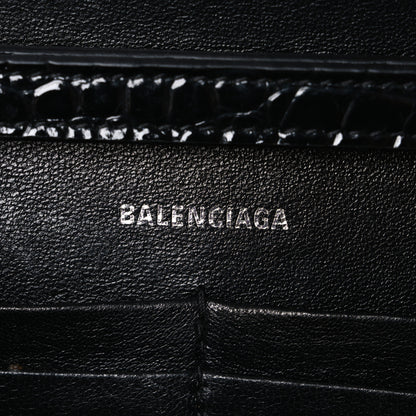 Balenciaga Shiny Calfskin Monochrome Crocodile Embossed Hourglass Chain Bag Black 6 of 10