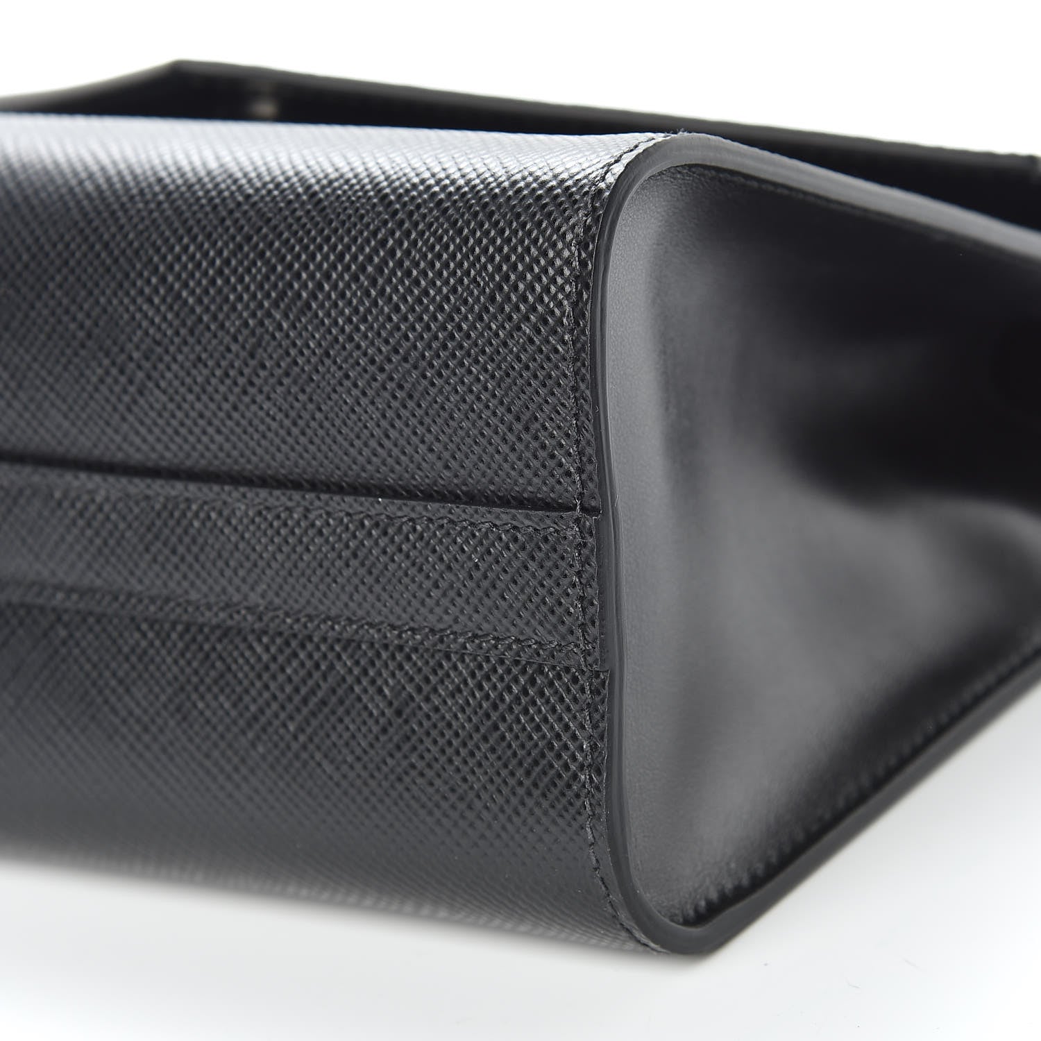 Prada Saffiano Cuir Calfskin Monochrome Envelope Flap Chain Shoulder Bag Black 7 of 11