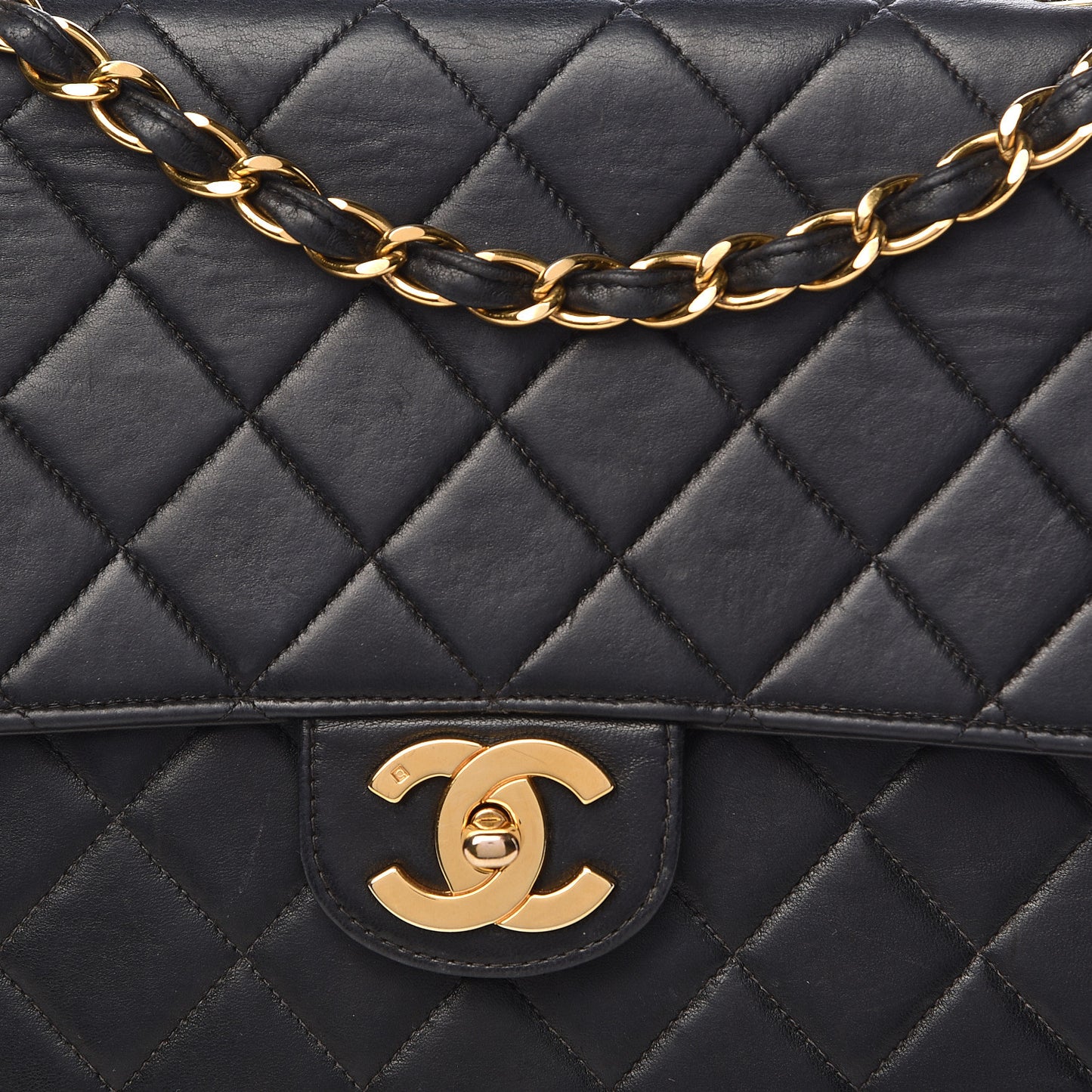 Lambskin Quilted Jumbo Single Flap Black