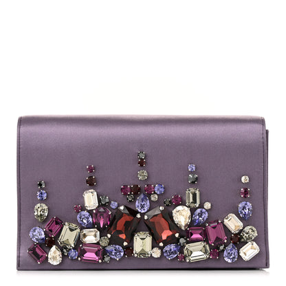 Prada Satin Raso Crystal Embellished Clutch Mirtillo 1 of 13