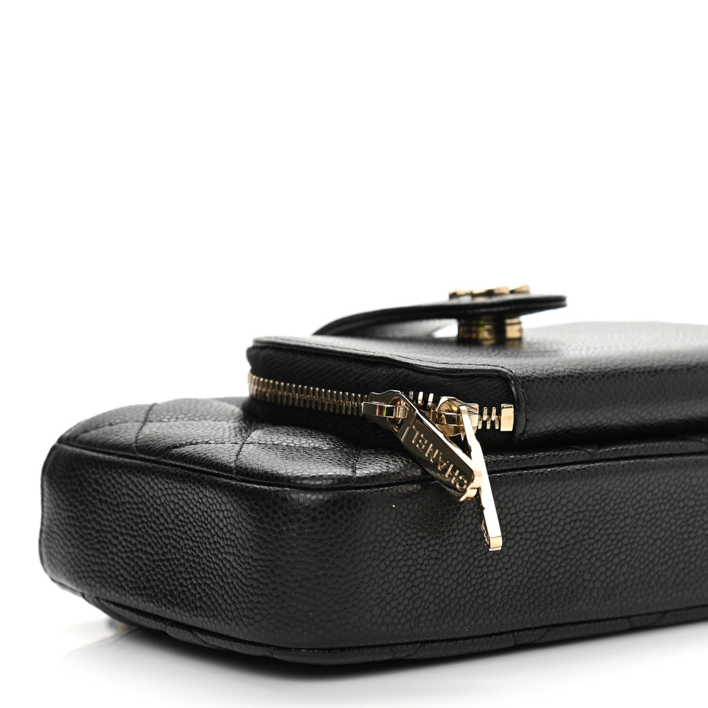 Caviar Quilted Business Affinity Phone Holder With Chain Black