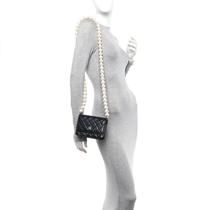Chanel Calfskin Quilted Mini Maxi Pearls Wallet On Chain WOC Black 2 of 10