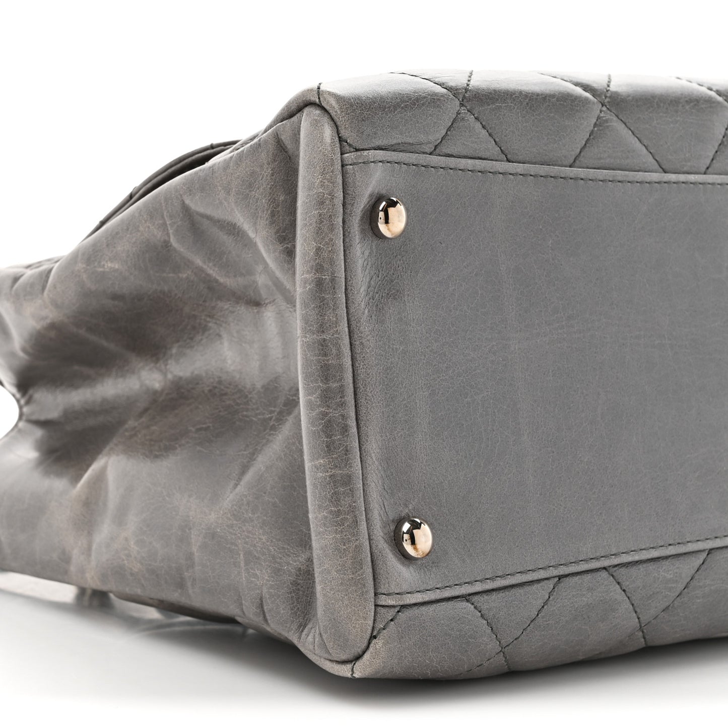 Glazed Calfskin Quilted Large CC Delivery Tote Grey