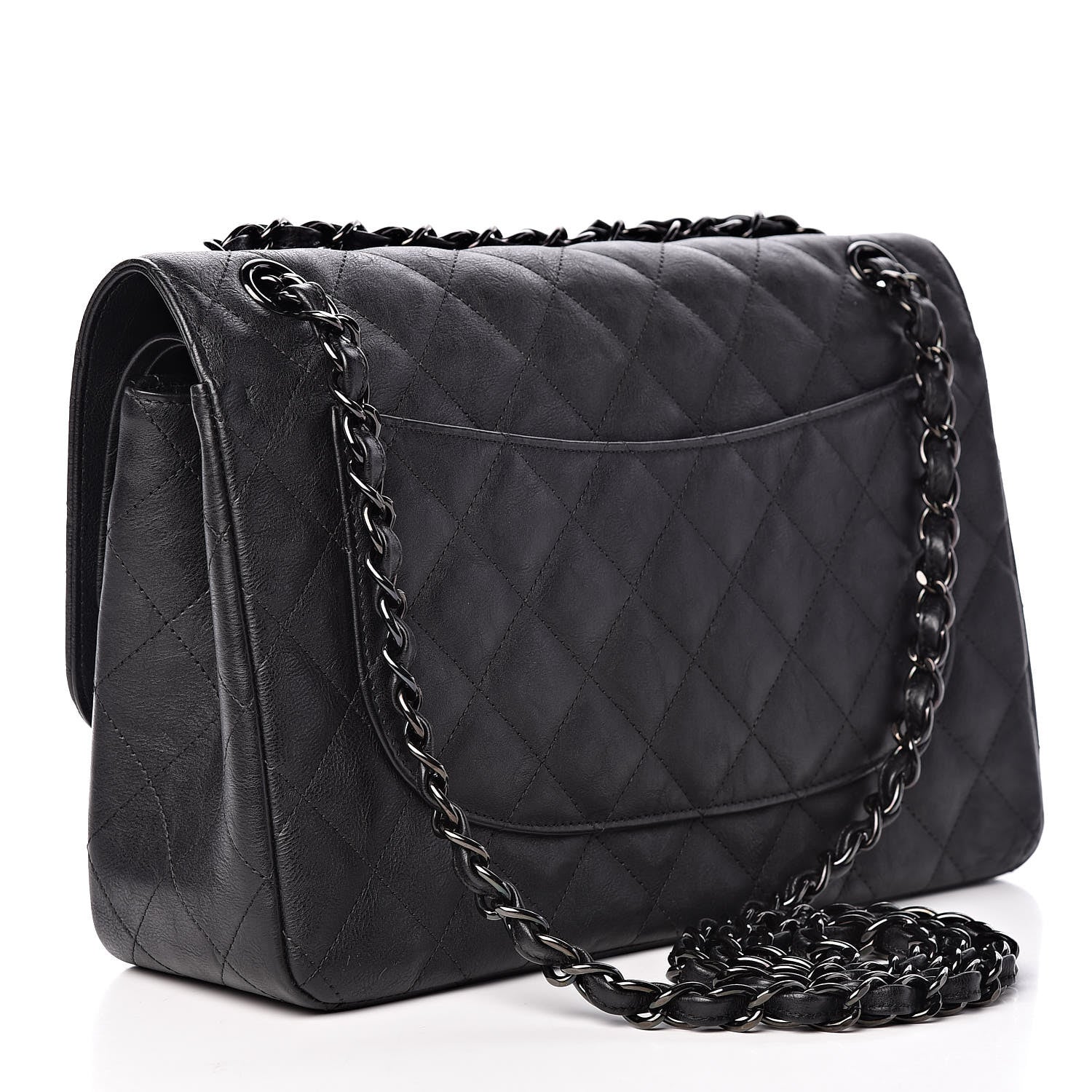 Chanel Crumpled Calfskin Quilted Jumbo Double Flap So Black 3 of 11