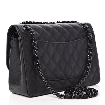 Chanel Crumpled Calfskin Quilted Jumbo Double Flap So Black 3 of 11